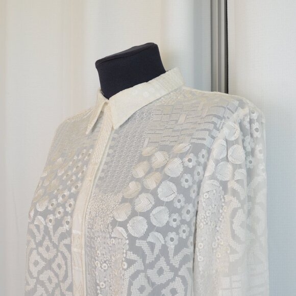 Alice + Olivia Tanisha White Embroidered Patchwork Button Down Tunic Shirt Sz S - Picture 6 of 9